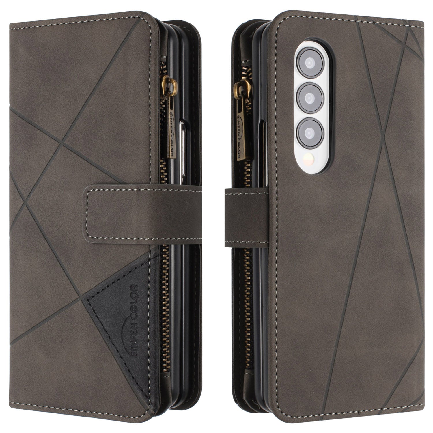 BINFEN COLOR For Samsung Galaxy Z Fold4 5G Imprinted Line Zipper Pocket Case PU Leather Stand Wallet Phone Cover BINFEN COLOR For Samsung Galaxy Z Fold4 5G Imprinted Line Zipper Pocket Case PU Leather Stand Wallet Phone Cover